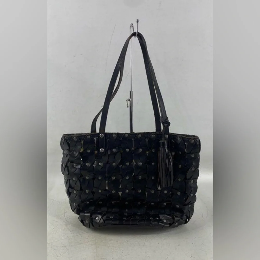 Patricia Nash Mizzana Twisted Braid Leather Tote Bag Black Studded - Picture 4 of 10